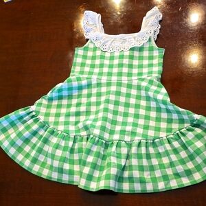 Janie and Jack 4T lace, green and white gingham dress.